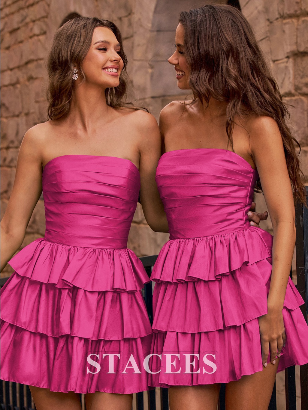 Strapless Fuchsia Ruffle Mini Dress By Stacees